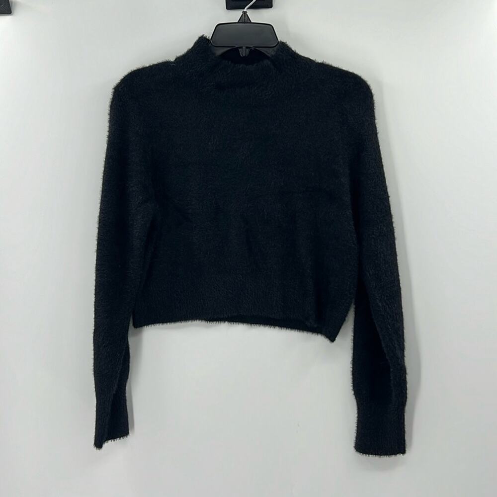 Theo & Spence Women's Feathered Mock Neck Sweater - Black - Large - NWT